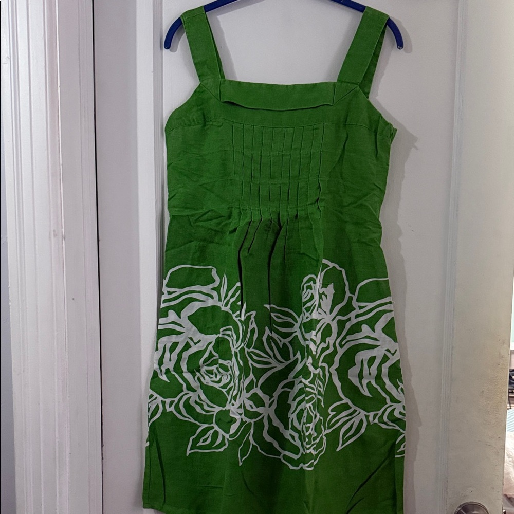 JohnPaulRichard Green Midi Dress with White Floral Design